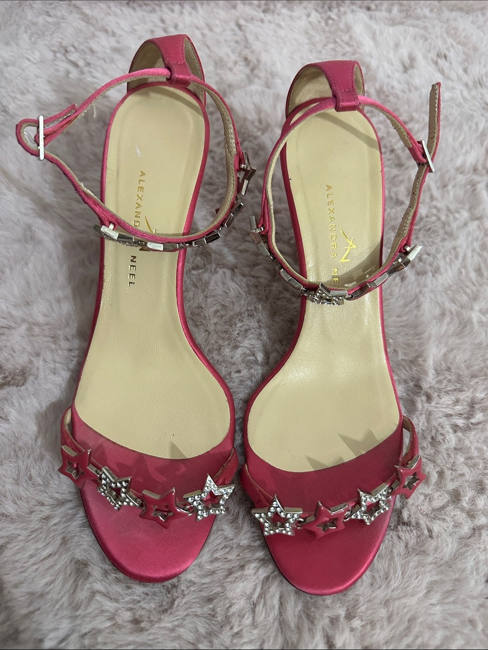 Alexandra Neel  satin Hot Pink Star-Embellished Ankle-Strap Sandals